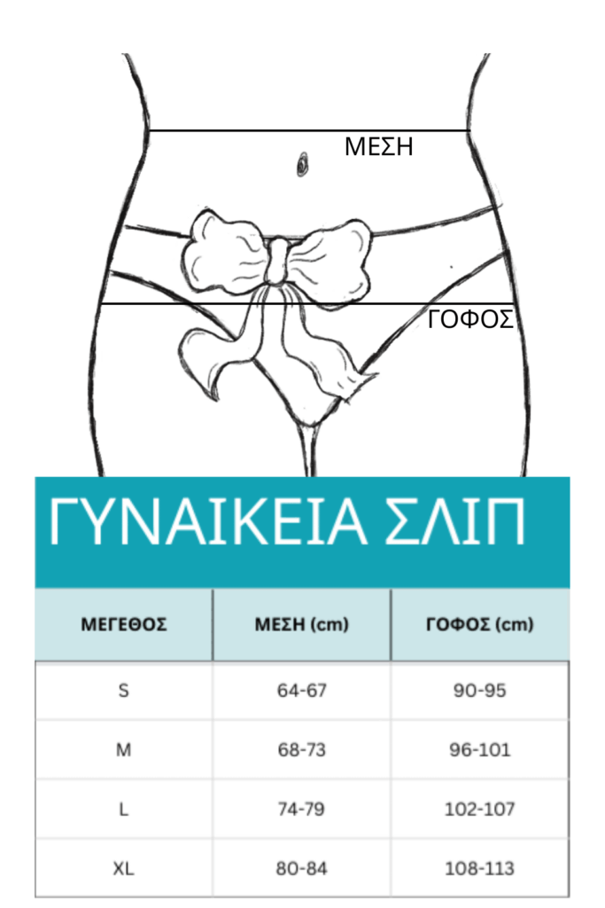 Πίνακας μεγεθών για γυναικεία slip της εταιρείας Walk